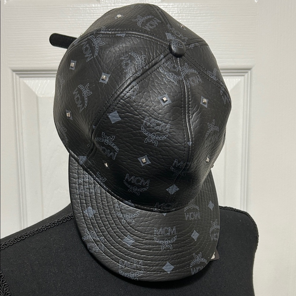 MCM Black Leather Studded Cap